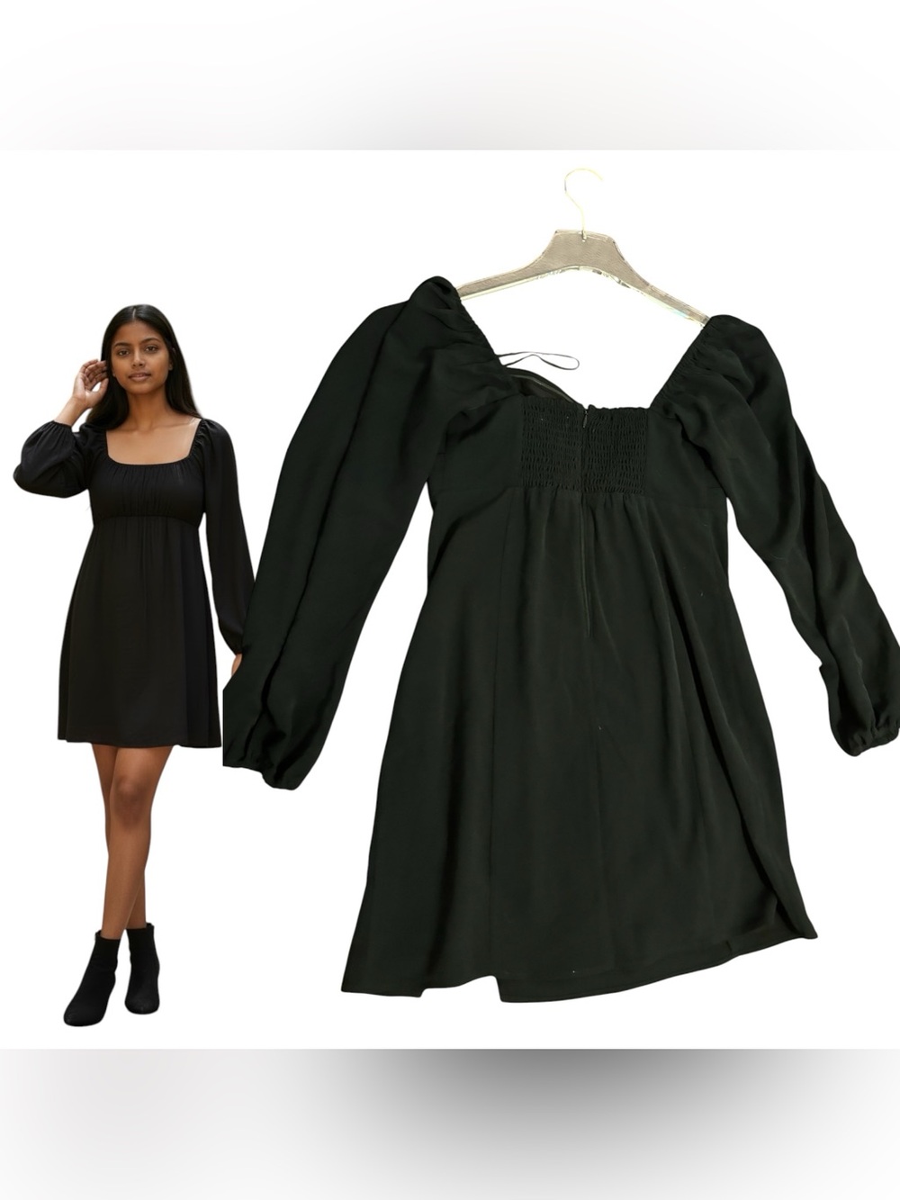 Abercrombie & Fitch Black Puff Sleeve Mini Dress Romantic Goth Cottagecore M